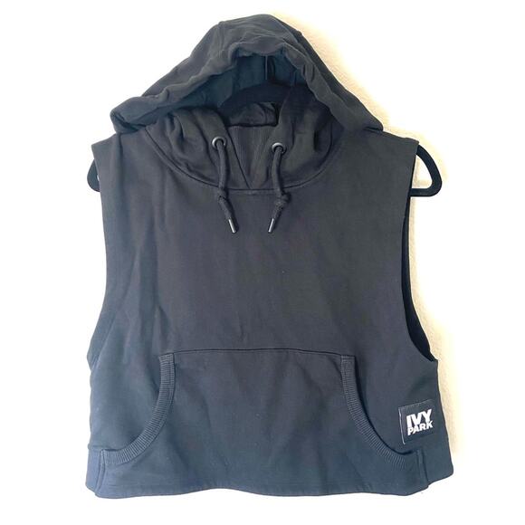 Ivy Park Black Cropped Sleeveless Hoodie with Logo Patch Size XS - Picture 2 of 8